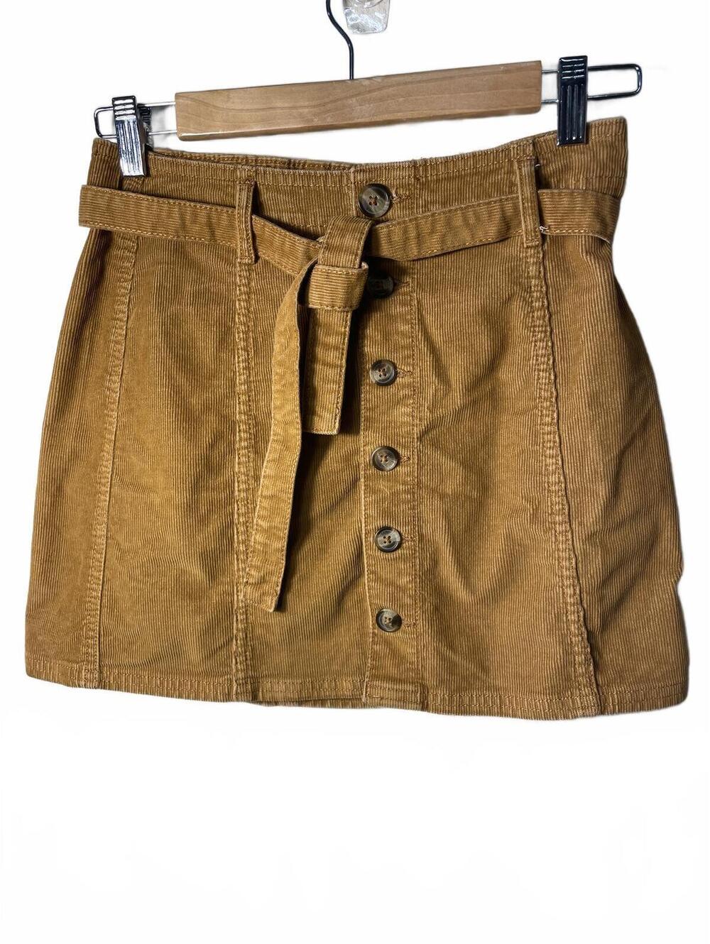 American Eagle Mini Skirt Women's Size 0 tan Corduroy Button Tie Waist Boho EUC - Picture 6 of 6